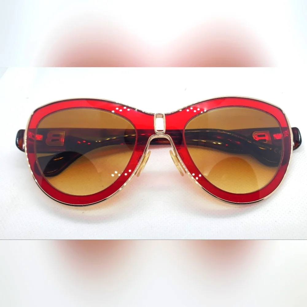 BALENCIAGA - sunglasses- red/brown lenses- gold/brown frame-Like-New - Picture 2 of 10